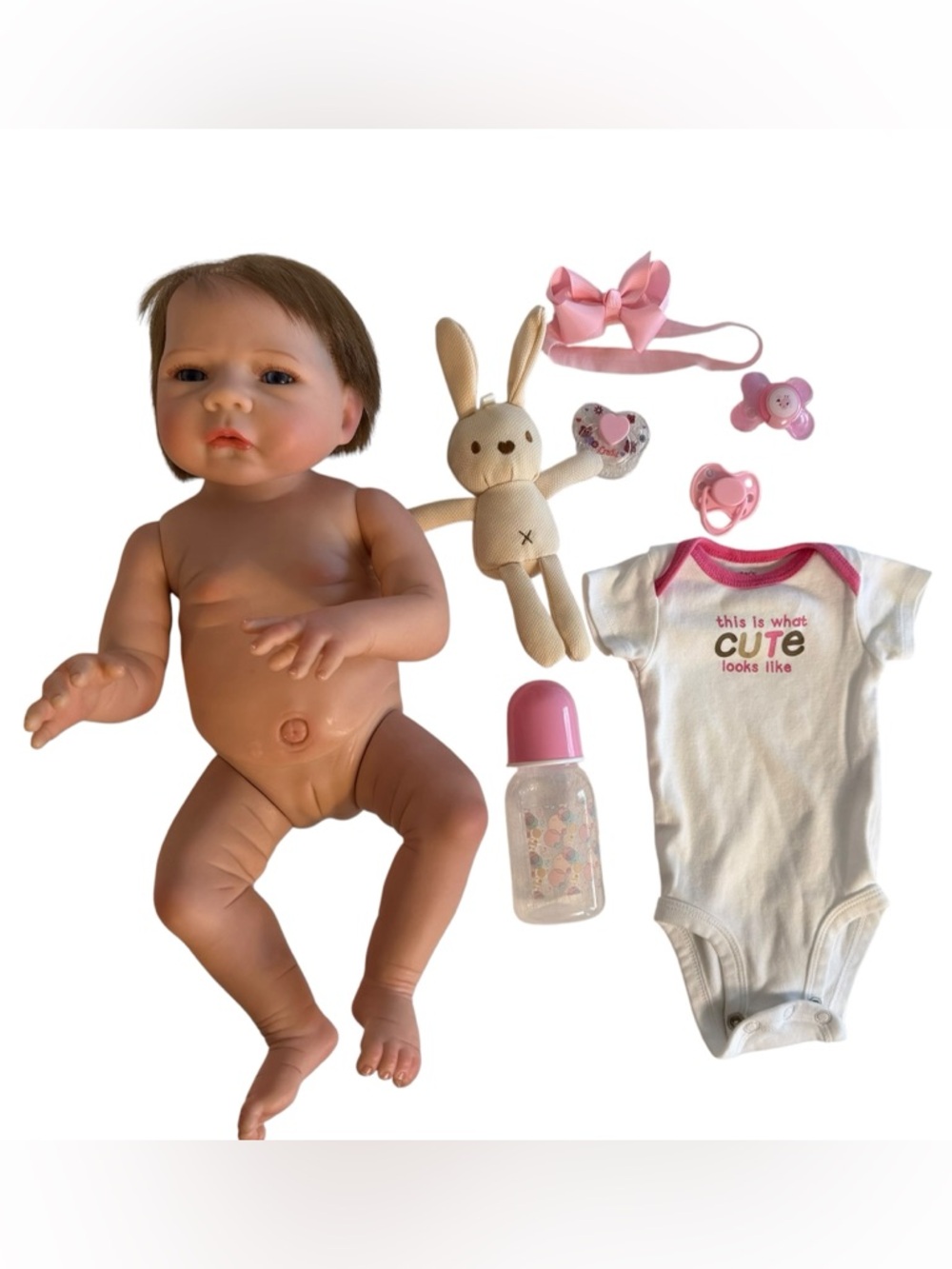 18” Anatomically Correct Silicone Sweet Girl Baby Doll with Magnetic Pacifiers - Picture 10 of 15